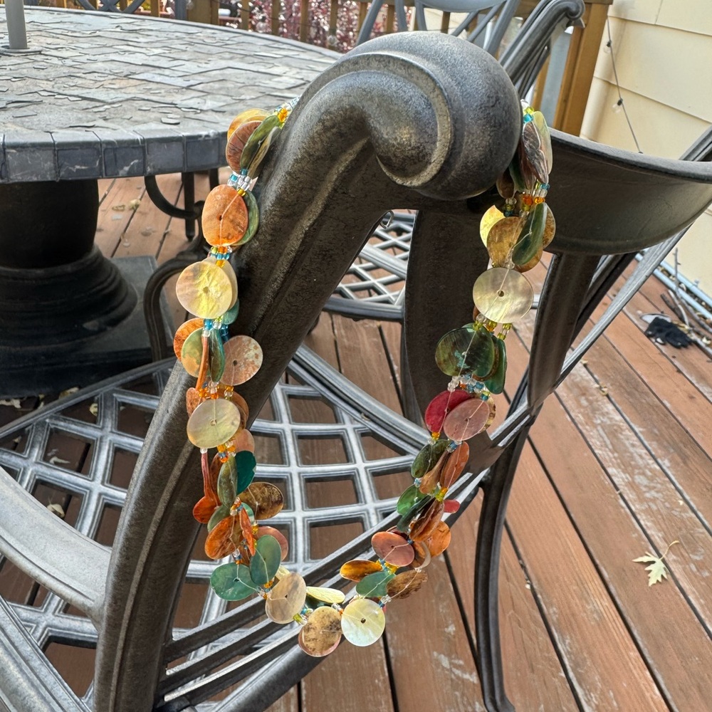Iridescent button abalone multicolor necklace